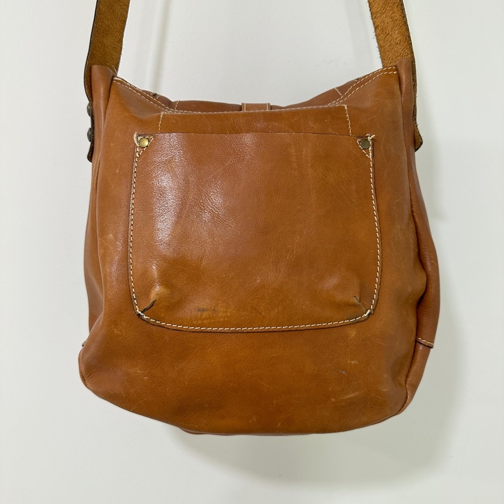Patricia Nash Italian Leather Saddle Crossbody Women Medium Tan Buckle | Boho - Picture 2 of 15